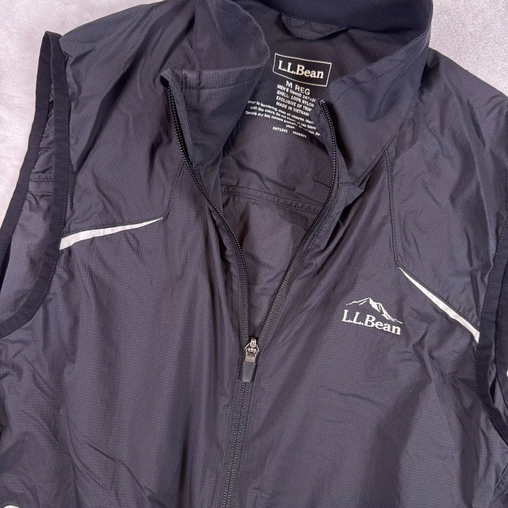 LL Bean Mens Multisport Vest Black Ripstop Nylon Full Zip 287420 M REG